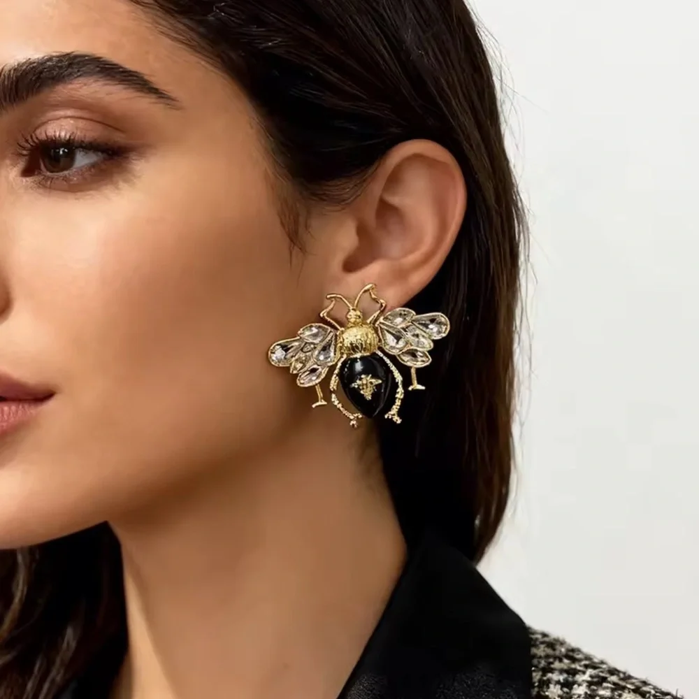 Vintage Luxury Bee Gold Crystal Earrings